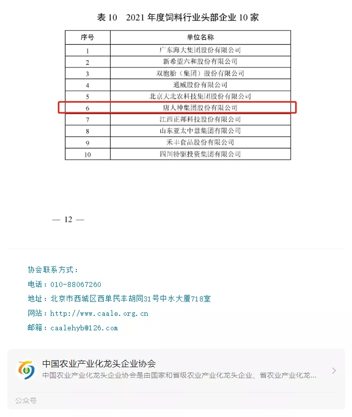 2021年度农业产业化头部企业名单公示。