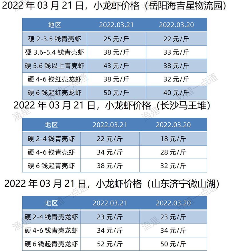 2022.03.21，小龙虾价格（湖南、湖北、山东）