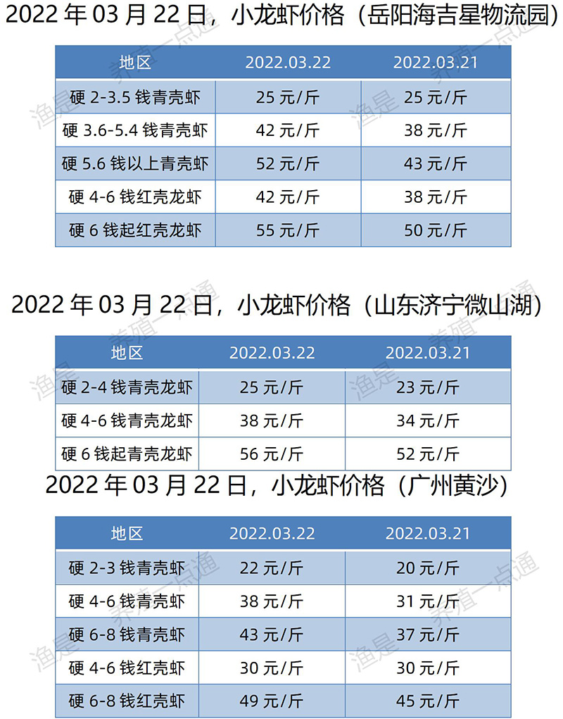 2022.03.22，小龙虾价格（湖南、山东、广州）