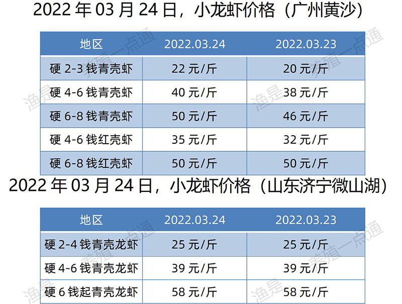 2022.03.24，小龙虾价格（广东、山东）