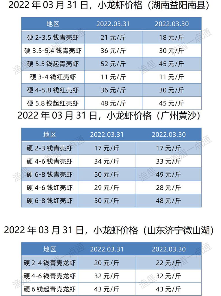 2022.03.31，小龙虾价格（湖南、广东）