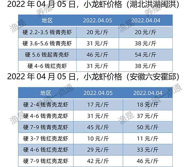 2022.04.05，小龙虾价格（湖北、安徽）
