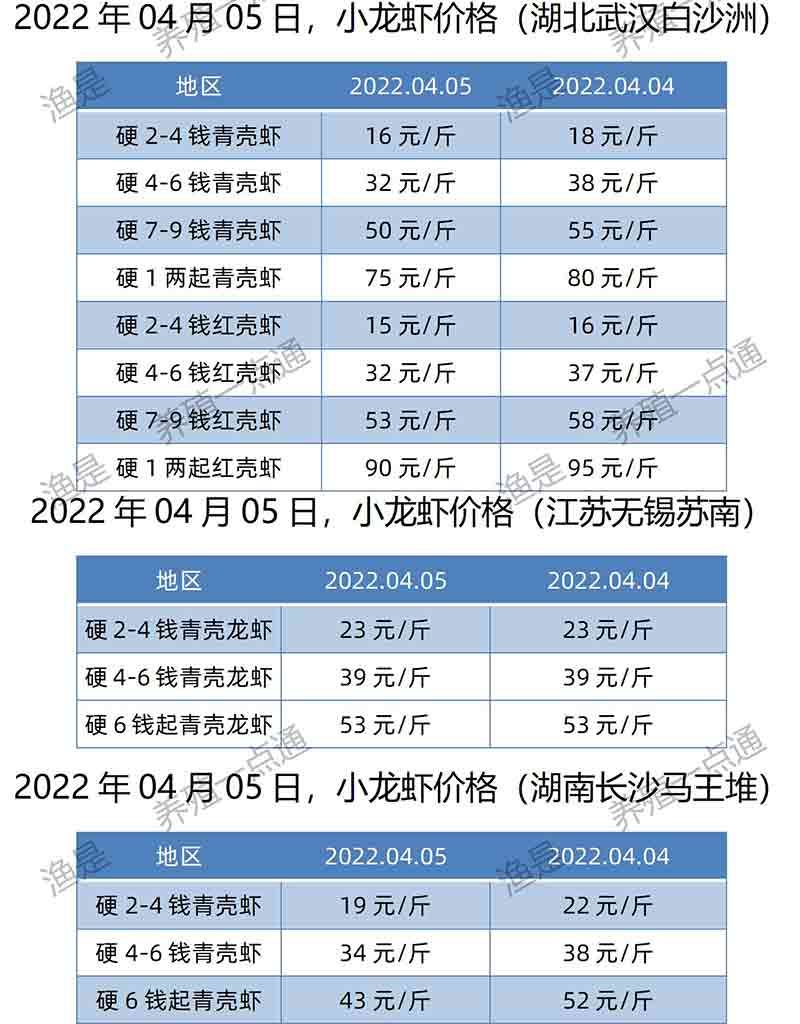 2022.04.05，小龙虾价格（湖北、湖南、江苏）