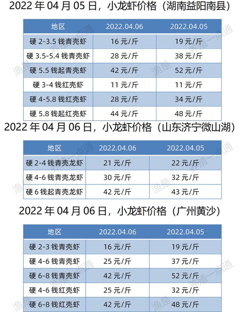 2022.04.06，小龙虾价格（湖南、山东、广东）