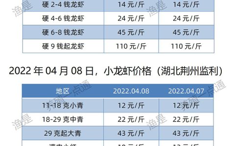 【渔是菌底宝】2022.04.08，小龙虾价格（湖北、湖南、江苏、安徽、山东、广东）