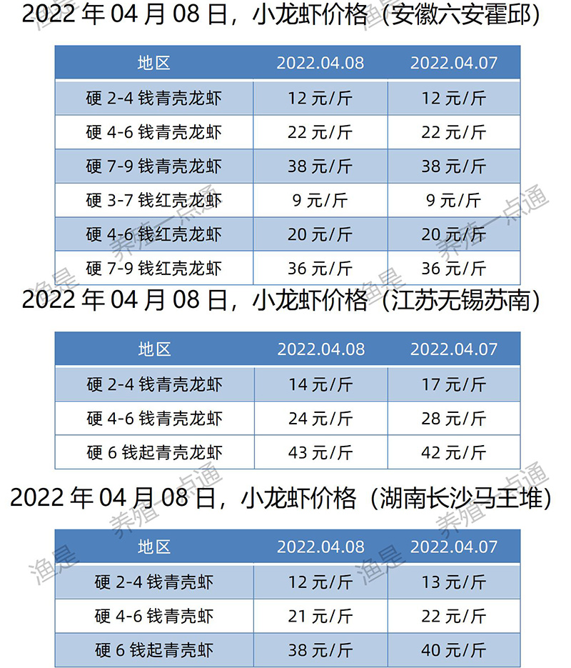 【渔是菌底宝】2022.04.08，小龙虾价格（湖北、湖南、江苏、安徽、山东、广东）