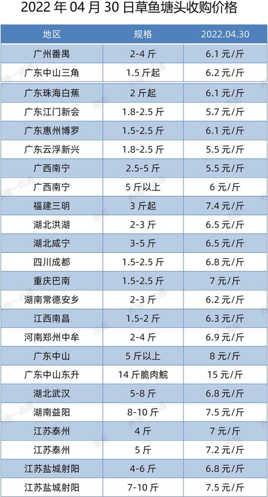 2022.04.30，草鱼塘头收购价