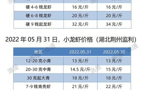 【渔是渔水宝】2022.05.31，小龙虾价格（湖北、湖南、江苏、安徽、山东、广东）