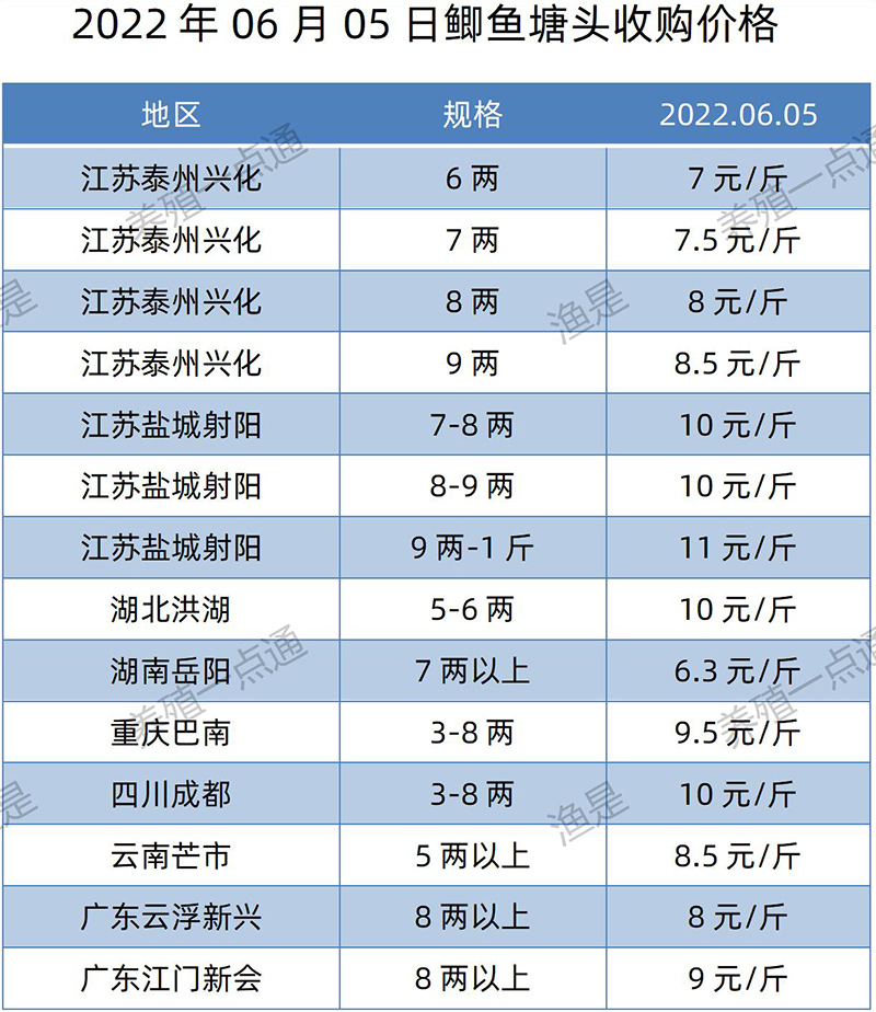 2022.06.05，鲫鱼塘头收购价