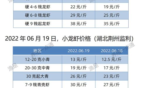 【渔是胆芪宝】2022.06.19，小龙虾价格（湖北、湖南、江苏、安徽、山东、广东）