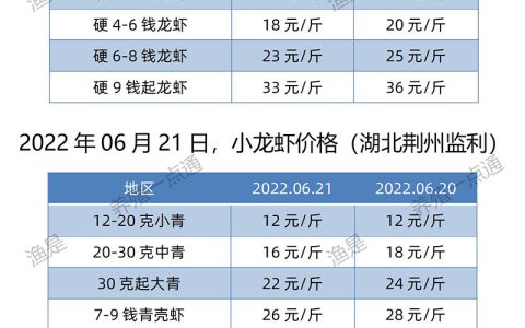 【渔是渔水宝】2022.06.21，小龙虾价格（湖北、湖南、江苏、安徽、山东、广东）