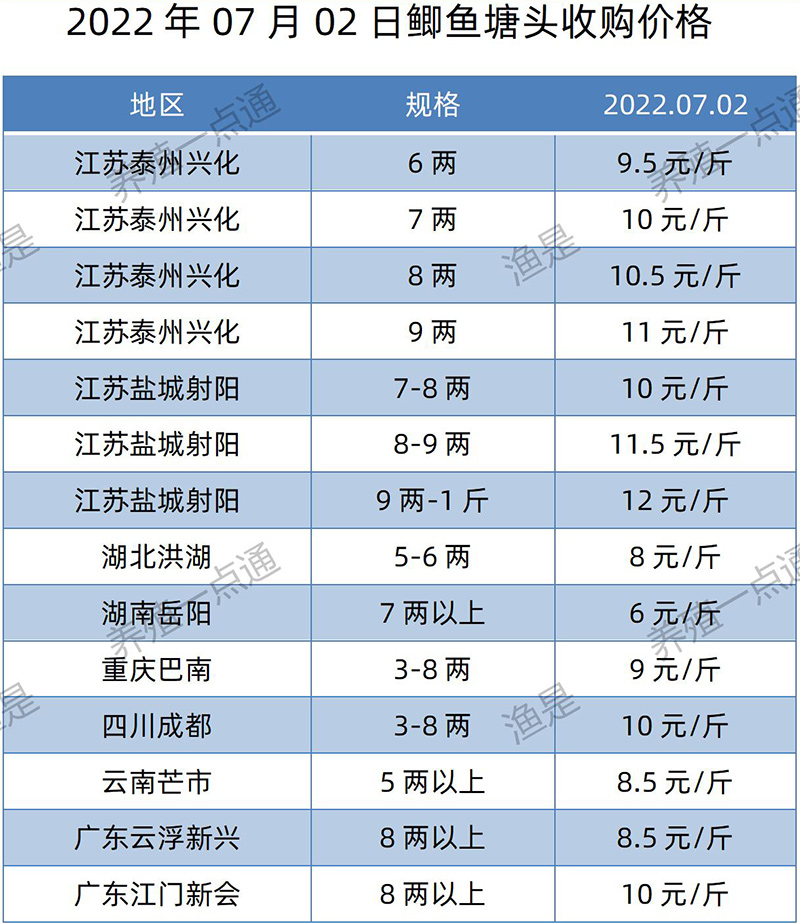 2022.07.02，鲫鱼塘头收购价