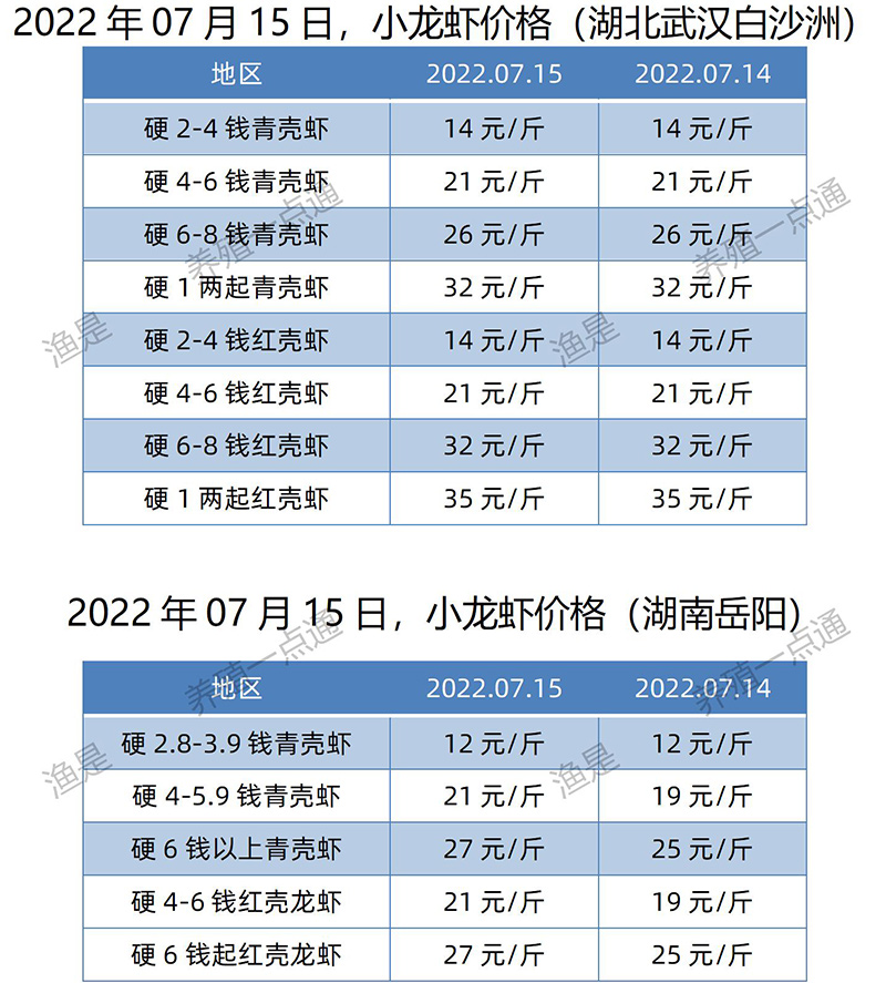 2022.07.15，小龙虾价格（湖北、湖南）