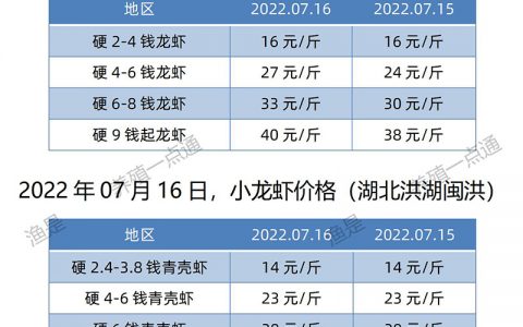 【渔是畅菌宝】2022.07.16，小龙虾价格（湖北、湖南、江苏、安徽、山东、广东）