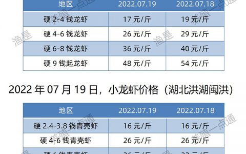 【渔是化底宝】2022.07.19，小龙虾价格（湖北、湖南、江苏、安徽、山东、广东）