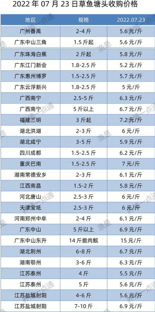 2022.07.23，草鱼塘头收购价