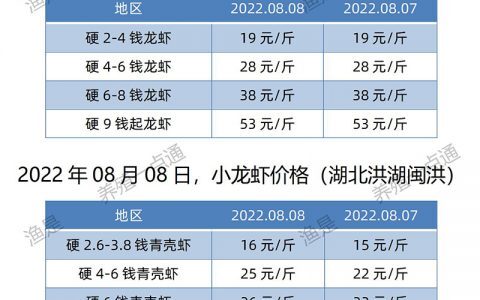 【渔是菌相宝】2022.08.08，小龙虾价格（湖北、湖南、山东、广东）