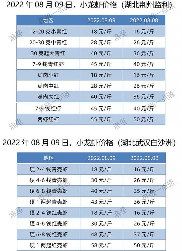 2022.08.09，小龙虾价格（湖北）