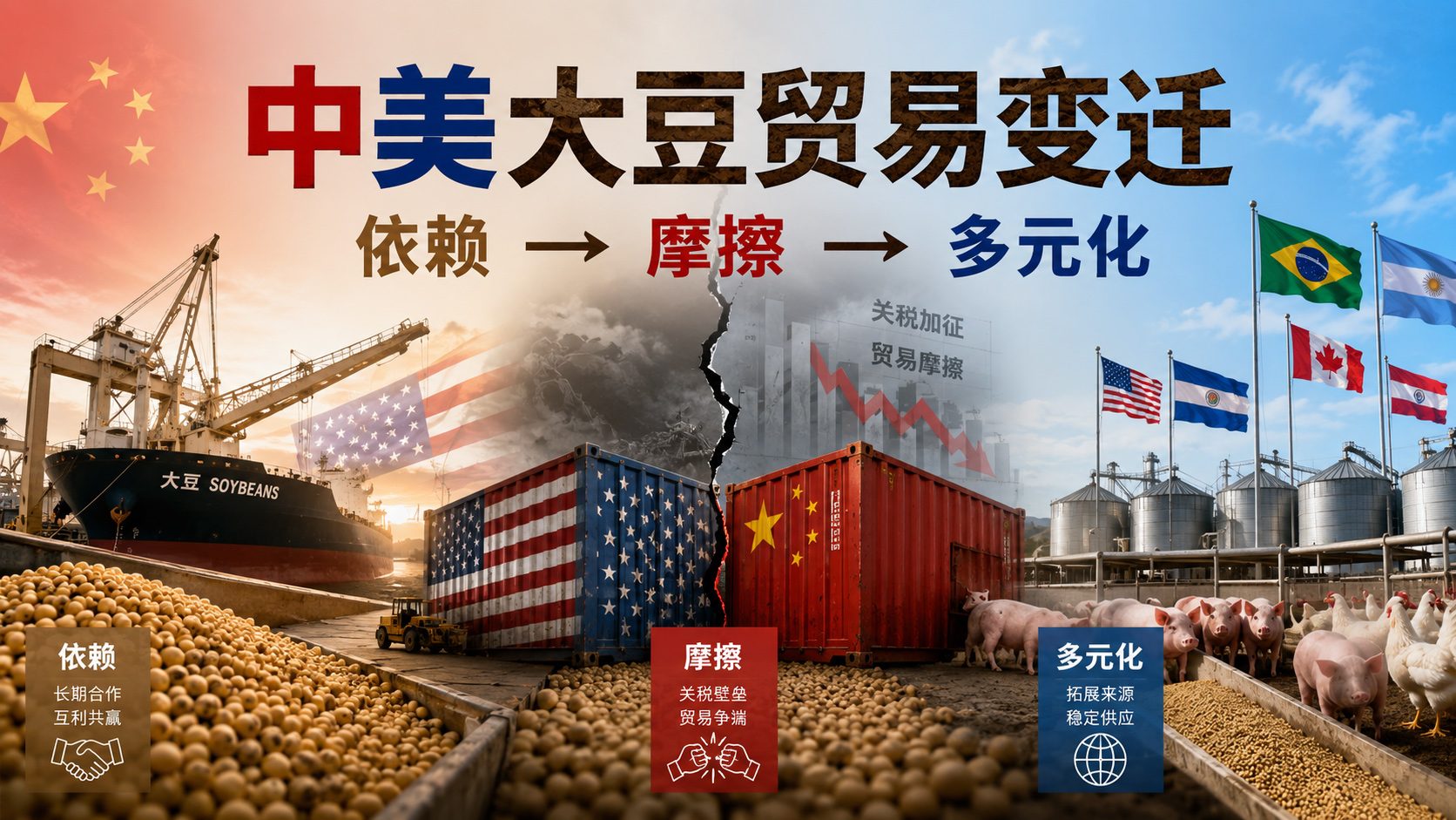 中美大豆贸易变迁，依赖→摩擦→多元化